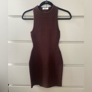 Aritzia Babaton Sculpt Knit Mini Dress Coffee Bean